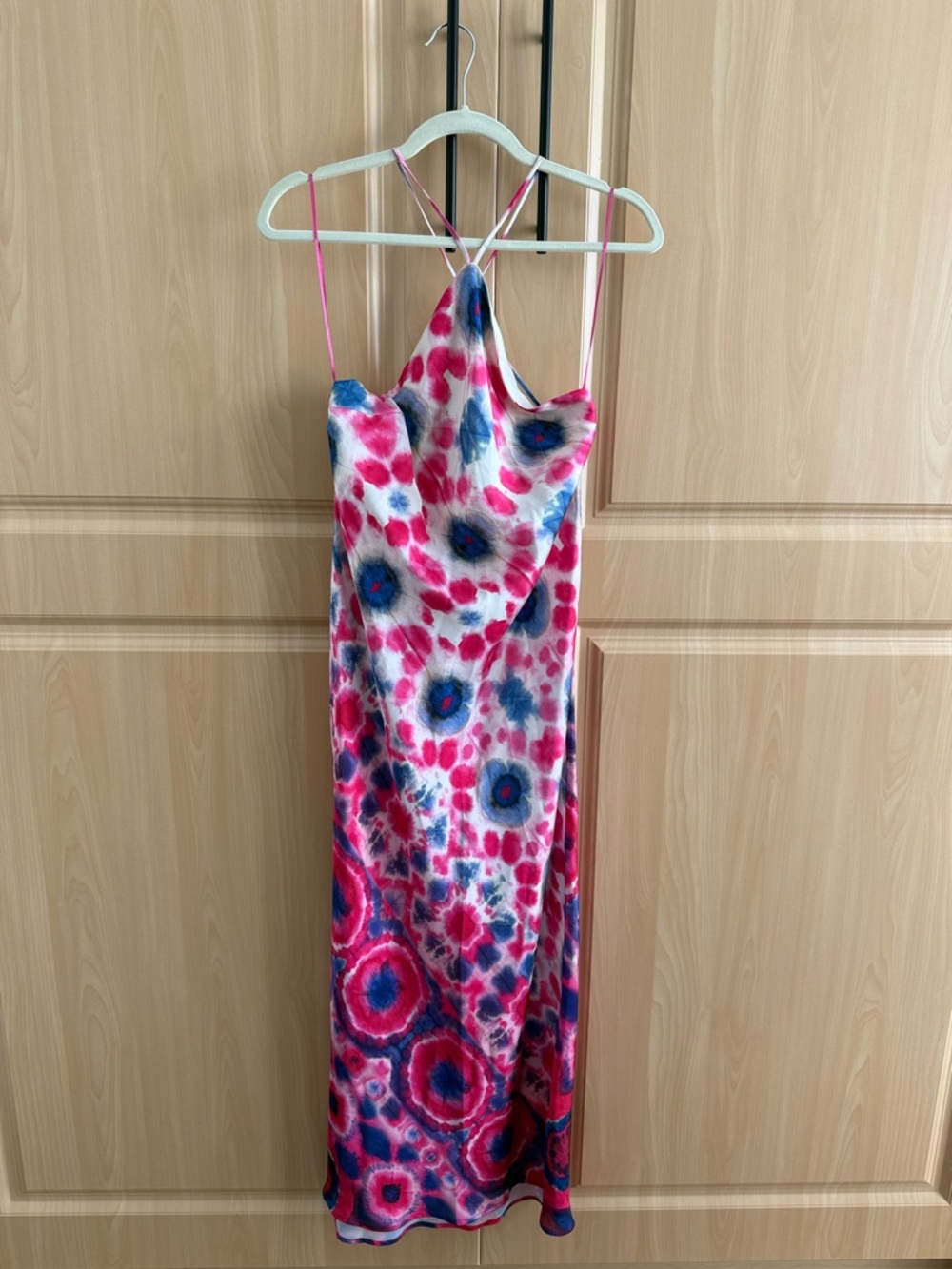 Zara Pink & Blue Tie-Dye Slip Dress Size Medium